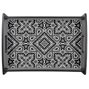 black and white geometric ethnic pattern ornament serving tray