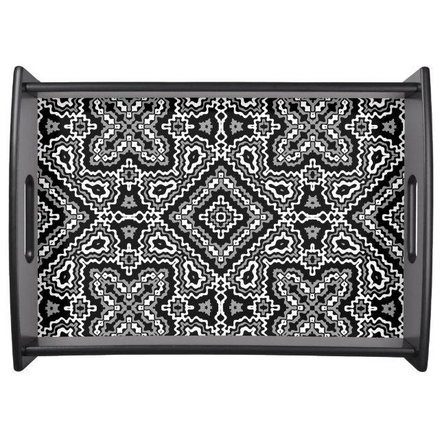  black and white geometric ethnic pattern ornament serving tray (Front)
