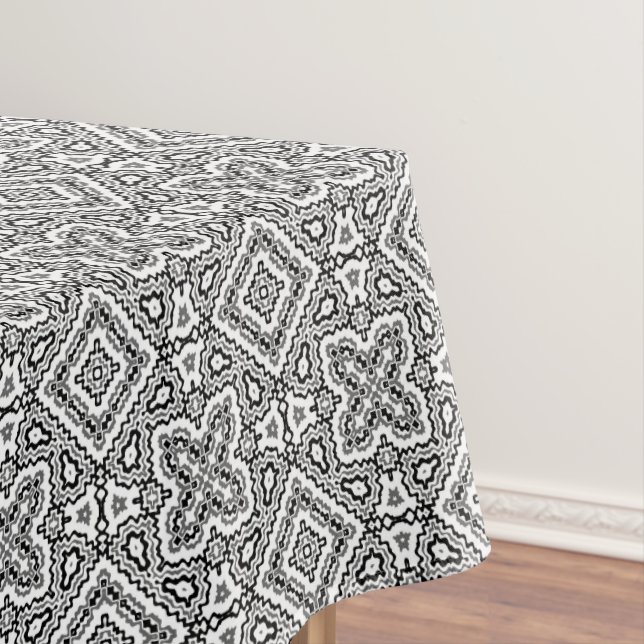  black and white geometric ethnic pattern ornament tablecloth (In Situ)