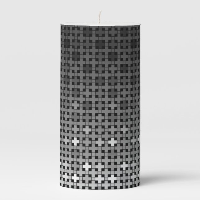 Black and white geometric gradient pattern  pillar candle (Front)