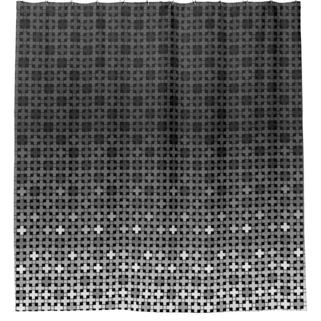 Black and white geometric gradient pattern  shower curtain (Front)
