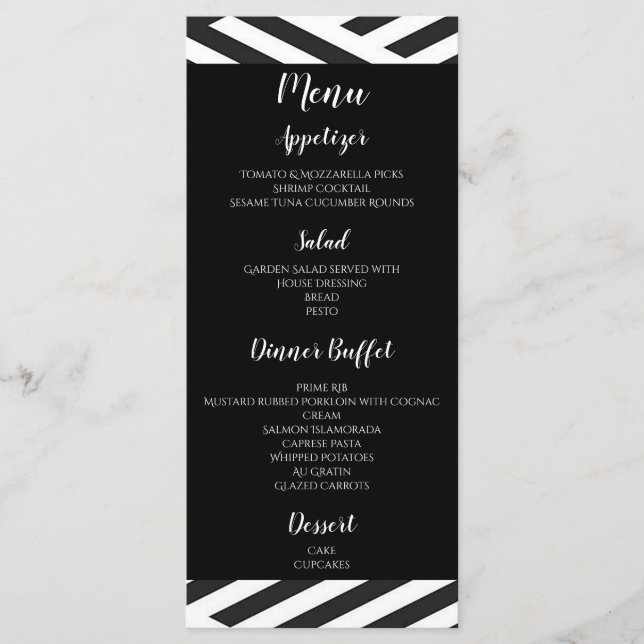 Black and White Geometric Graduation Menu (Front)