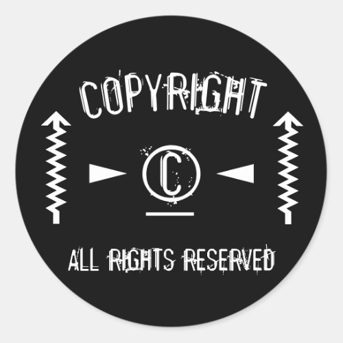 Black and White Geometric Grunge Copyright Symbol Classic Round Sticker