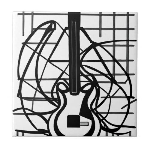 Black and White Geometric Guitar Ceramic Tile