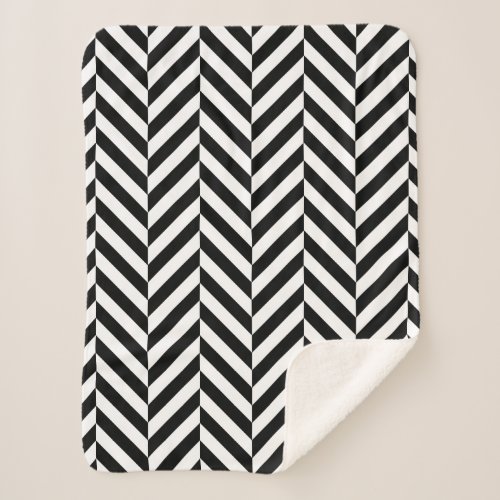Black and White Geometric Herringbone Pattern Sherpa Blanket