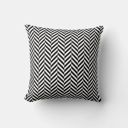 Black and White Geometric Herringbone Pattern Throw Pillow