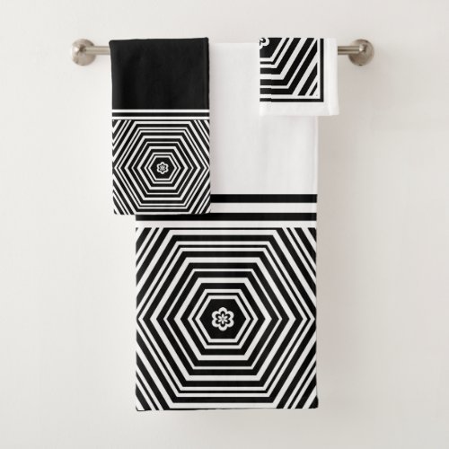 Black and White Geometric Hexagon Bath Towel Set