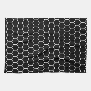 Black and White Geometric Hexagon Pattern Towel