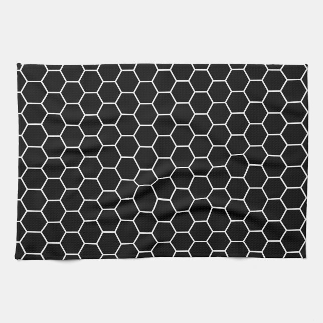 Black and White Geometric Hexagon Pattern Towel (Horizontal)