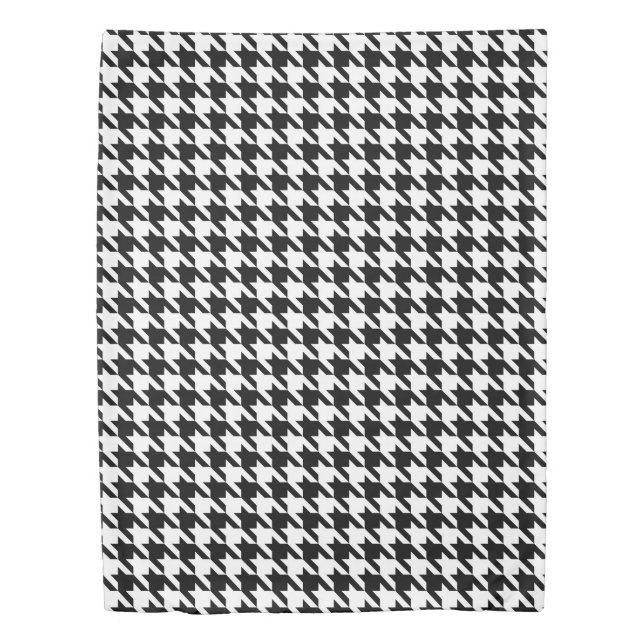 Black and White Geometric Houndstooth Pattern Duvet Cover (Front)
