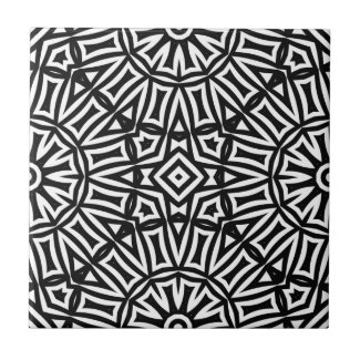 Black And White Geometric Kaleidoscopic Pattern Ceramic Tile