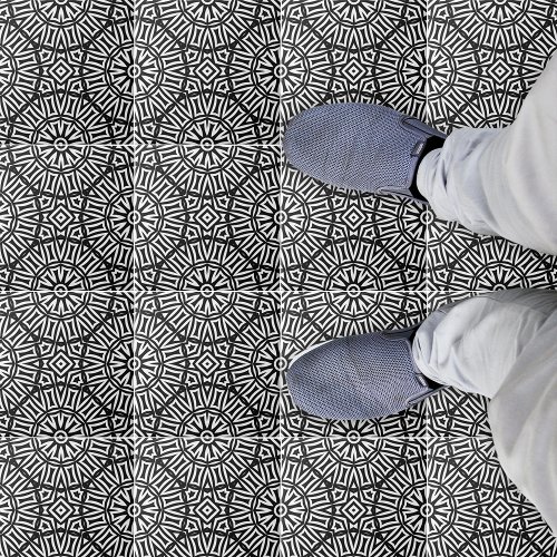 Black And White Geometric Kaleidoscopic Pattern Ceramic Tile