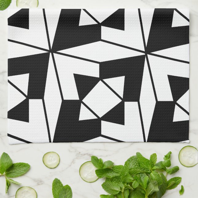 Black and White Geometric  Kitchen Towel (Folded)