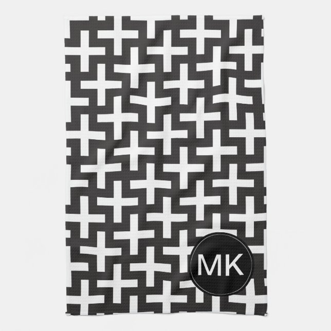 Black and White Geometric Kitchen Towel (Vertical)