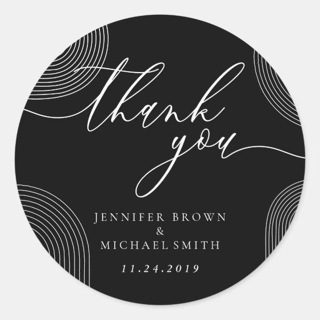 Black and White Geometric Line Branding Thank You Classic Round Sticker