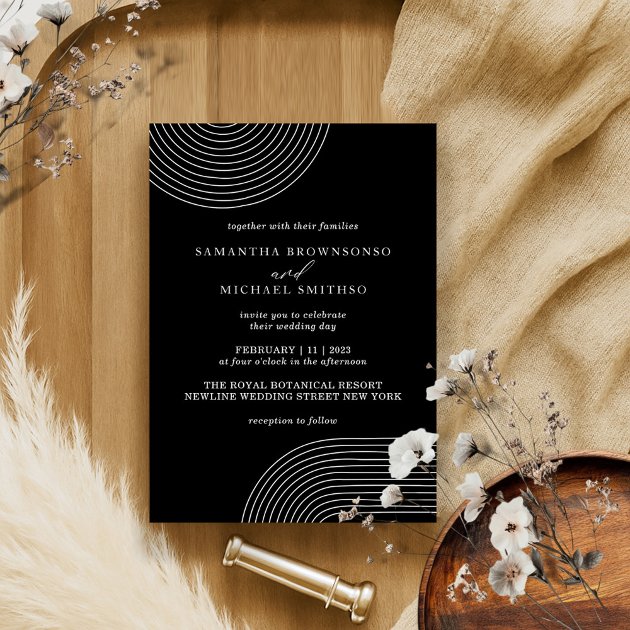 Black and White Geometric Line Minimal Wedding Invitation