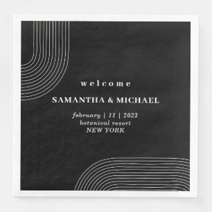 Black and White Geometric Lines Welcome Wedding Paper Dinner Napkins