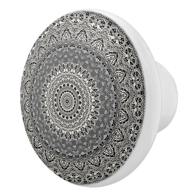 Black and White Geometric Mandala Pattern Ceramic Knob (Right)