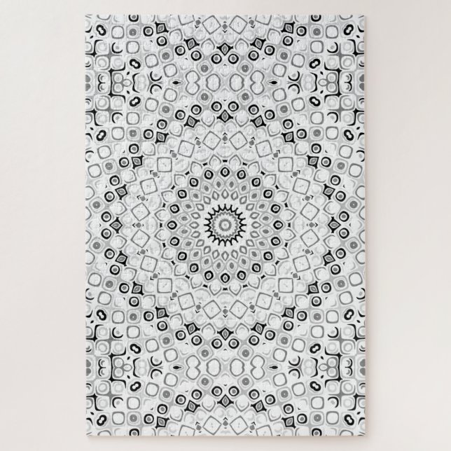Black and White Geometric Mandala Pattern Jigsaw Puzzle (Vertical)