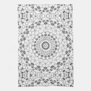 Black and White Geometric Mandala Pattern Kitchen Towel