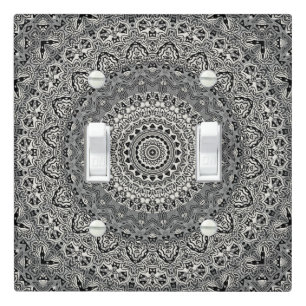 Black and White Geometric Mandala Pattern Light Switch Cover
