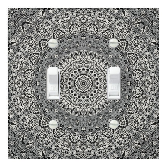 Black and White Geometric Mandala Pattern Light Switch Cover (In Situ)