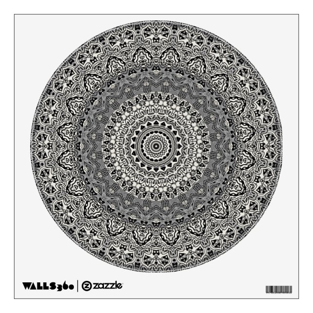 Black and White Geometric Mandala Pattern Wall Decal (Front)