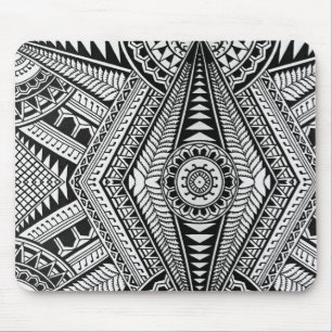 Black and White Geometric Mandala Tribal Pattern Mouse Pad