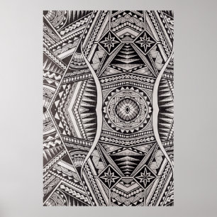 Black and White Geometric Mandala Tribal Pattern Poster