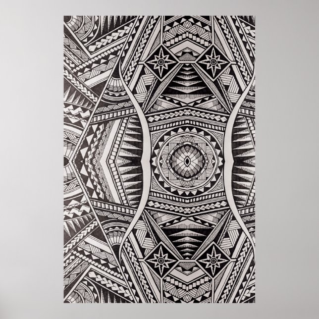Black and White Geometric Mandala Tribal Pattern Poster (Front)