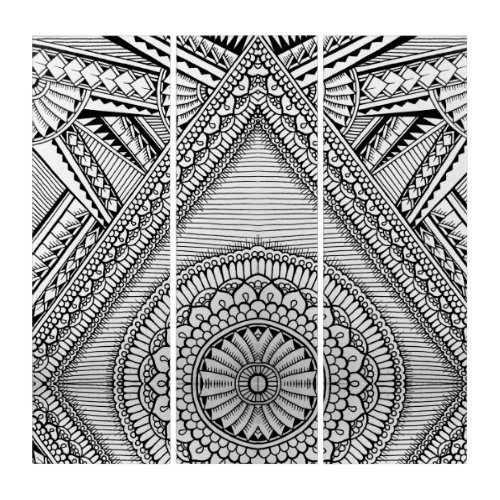 Black and White Geometric Mandala Tribal Pattern Triptych
