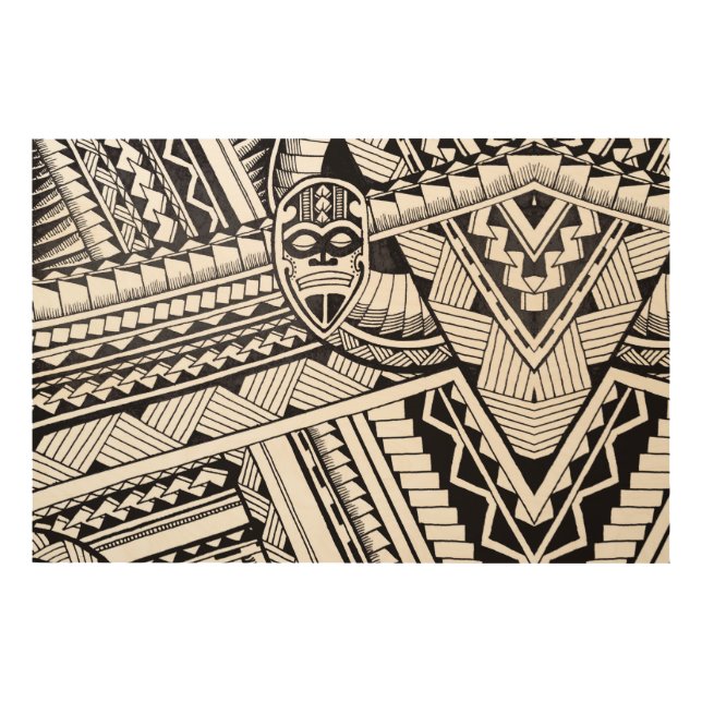 Black and White Geometric Mandala Tribal Pattern Wood Wall Art (Front)