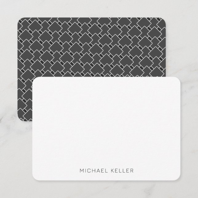 Black and White Geometric Men's Personalized Thank You Card (Front/Back)