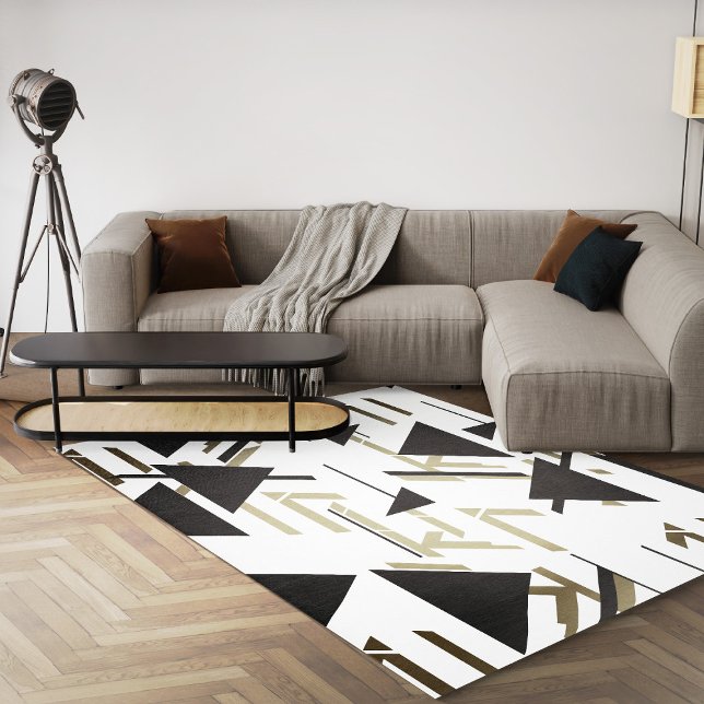 Black And White Geometric Modern Abstract Area Rug (black and white abstract geometric 8x10 area rug)