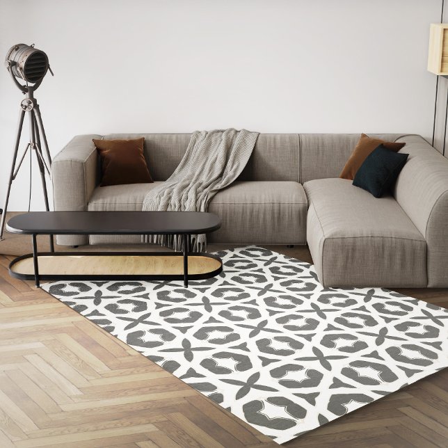 Black And White Geometric Modern Abstract Area Rug (black and white abstract geometric 8x10 area rug for living room)