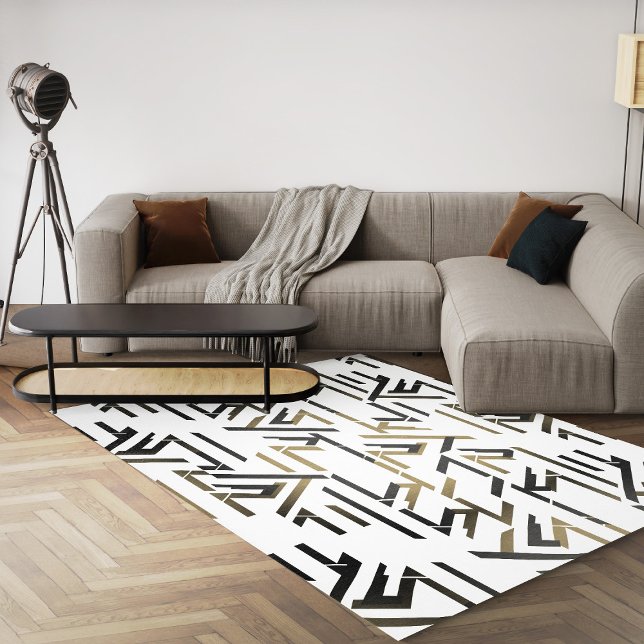 Black And White Geometric Modern Abstract Area Rug (black and white abstract geometric 8x10 area rug)