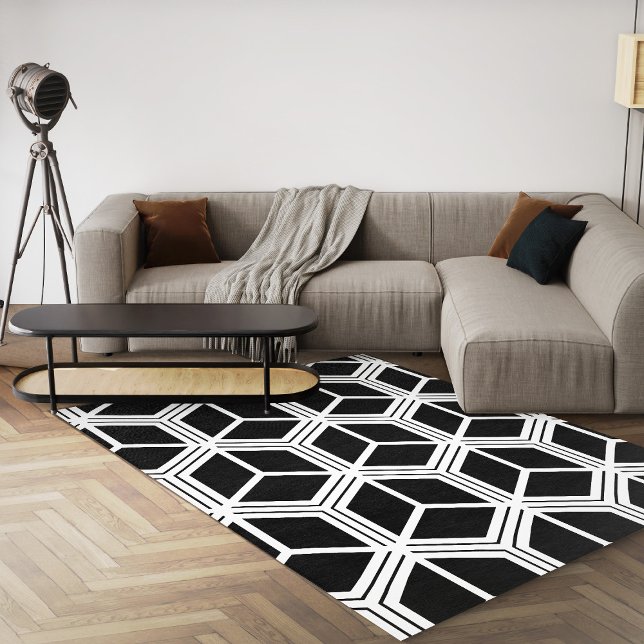Black And White Geometric Modern Abstract Area Rug (black and white abstract geometric 8x10 area rug)