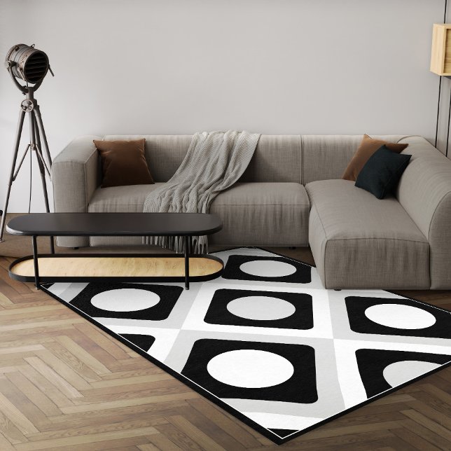Black And White Geometric Modern Abstract Area Rug (Contemporary black and white geometric area rug with abstract design 8x10 area rug for living room)