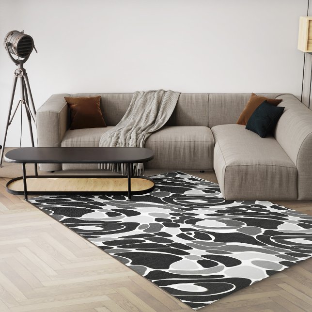 Black And White Geometric Modern Abstract Area Rug (black and white abstract geometric 8x10 area rug)
