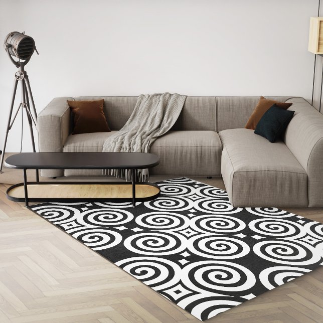 Black And White Geometric Modern Abstract Area Rug (black and white abstract geometric 8x10 area rug)
