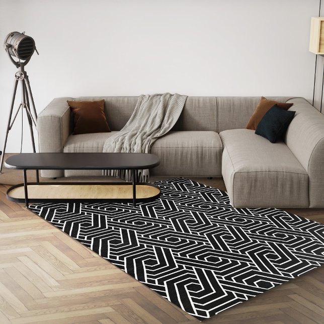 Black And White Geometric Modern Abstract Area Rug (black and white abstract geometric 8x10 area rug)