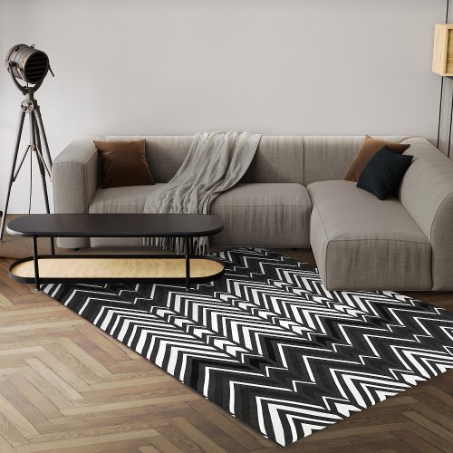 Black And White Geometric Modern Abstract Area Rug