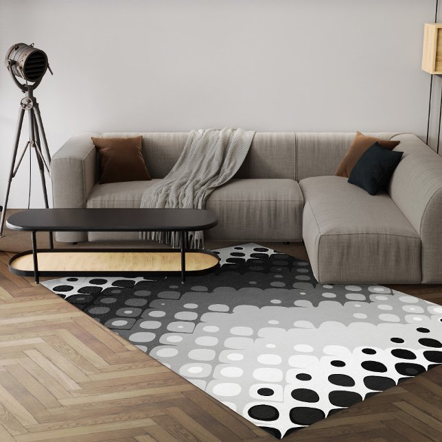 Black And White Geometric Modern Abstract Area Rug (Abstract black and white geometric area rug for living room )