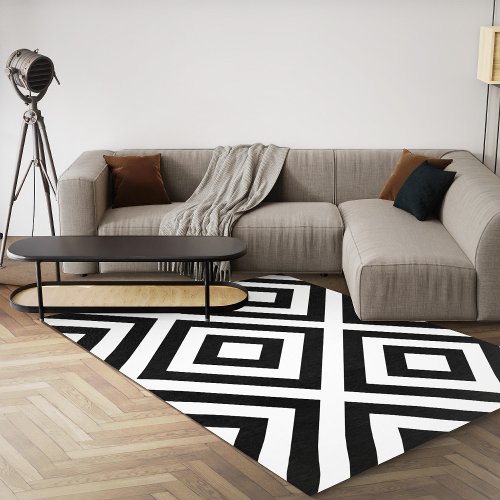 Black And White Geometric Modern Abstract Area Rug