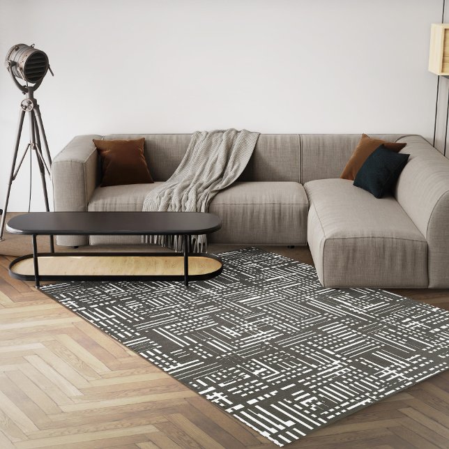 Black And White Geometric Modern Abstract Area Rug (black and white abstract geometric 8x10 area rug)