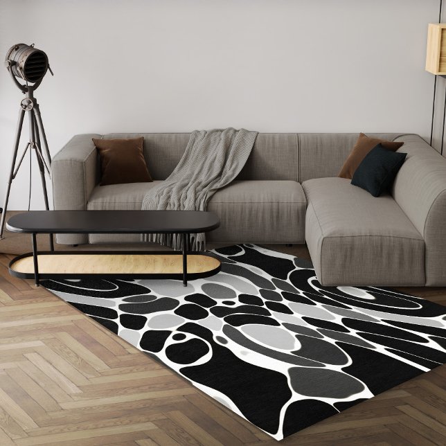 Black And White Geometric Modern Abstract Area Rug (modern black and white abstract geometric area rug for living room)