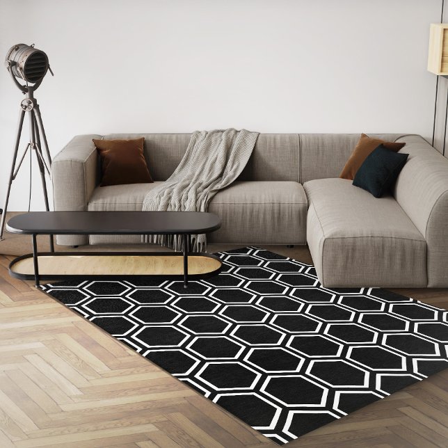 Black And White Geometric Modern Abstract Area Rug (black and white abstract geometric 8x10 area rug)