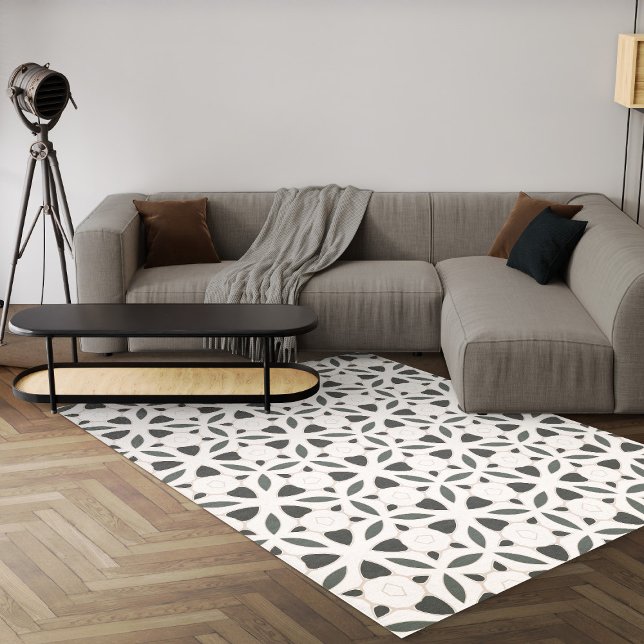 Black And White Geometric Modern Abstract Area Rug (black and white abstract geometric 8x10 area rug for living room)