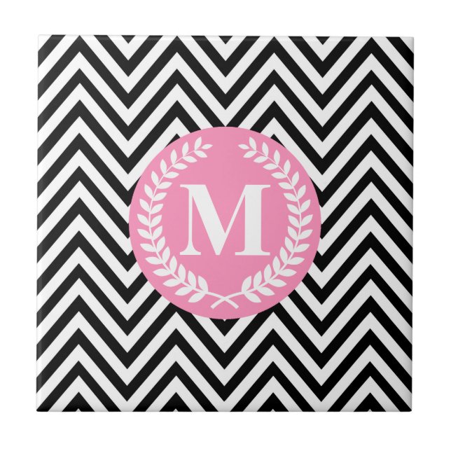 Black and White Geometric Monogram Ceramic Tile (Front)