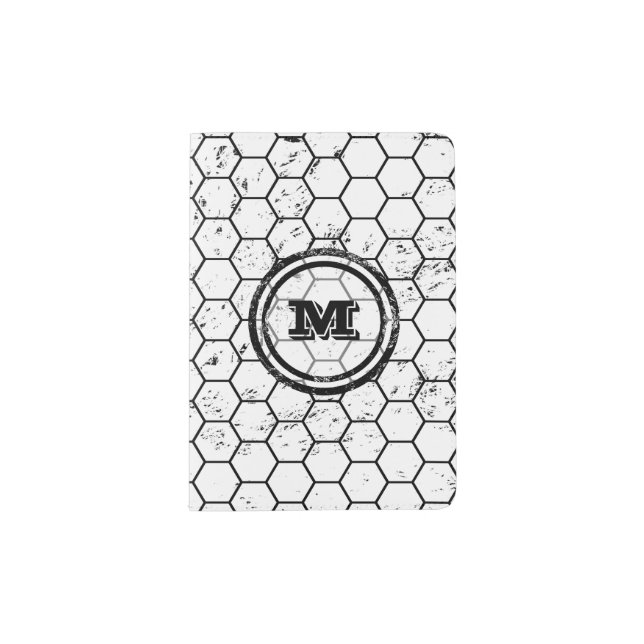 Black and white geometric monogram passport holder (Front)
